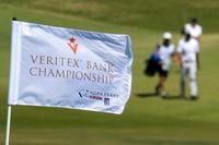 Players walks down the 18th fairway during the final round of the Korn Ferry Tour Veritex...