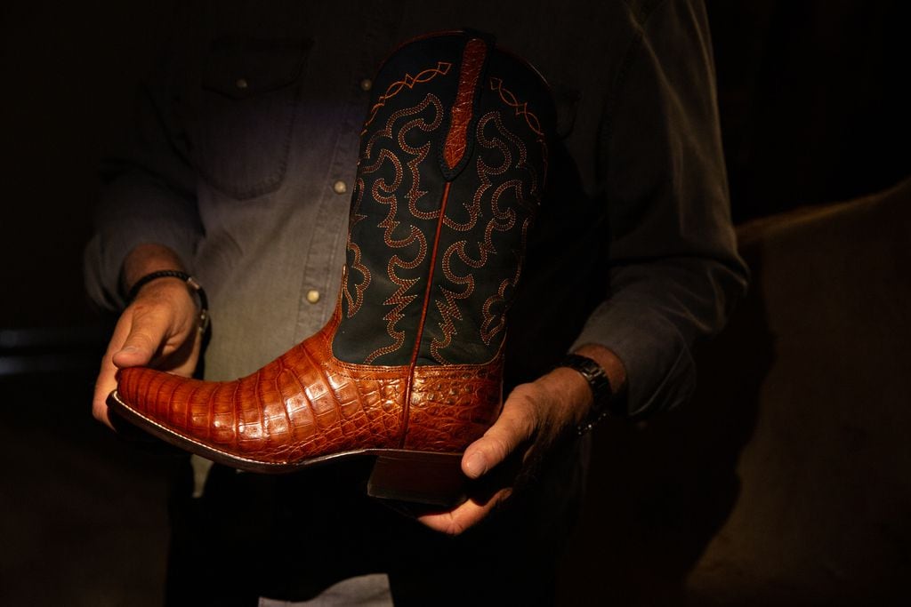 Rujo boots are handcrafted in Leon, Mexico. One of the more popular boots is made of caiman belly.