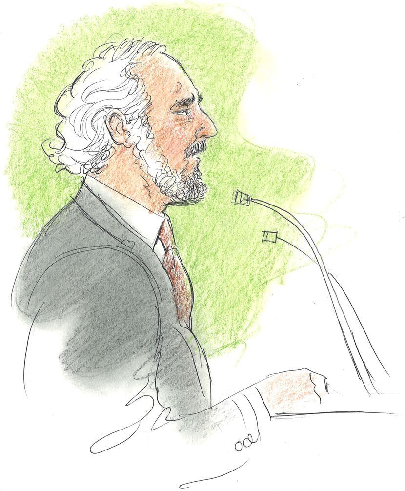 An artist's sketch from federal court in El Paso shows defense attorney Joe Spencer during...