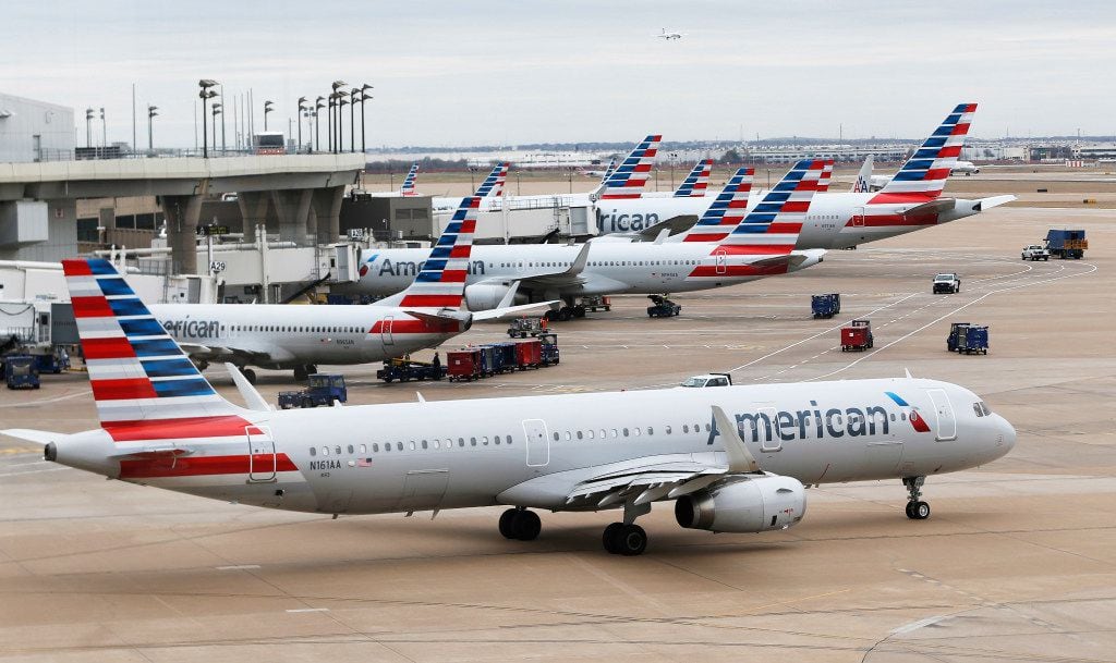 American Airlines planes in between Terminal A and C at DFW International Airport, on Monday, February 13, 2017. (Vernon Bryant/The Dallas Morning News)