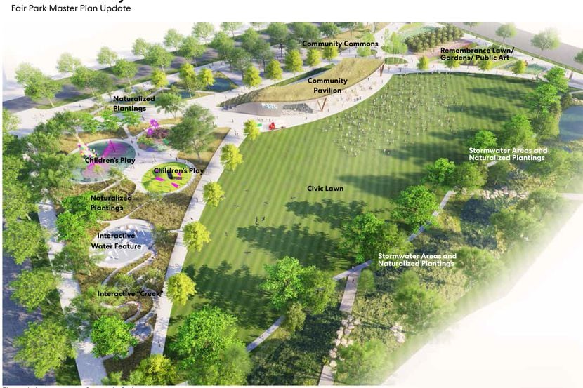 Un plano con el diseño del futuro parque comunitario en Fair Park, que fue aprobado el...
