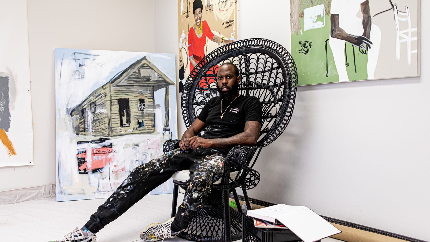 Artist Jammie Holmes in his Dallas studio in 2020.