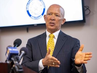 Dallas County District Attorney John Creuzot spoke about actively pursuing additional alleged criminal wrongdoing by police officers during the summer 2020 protests during a news conference at the Frank Crowley Courts Building on Jan. 5, 2022.