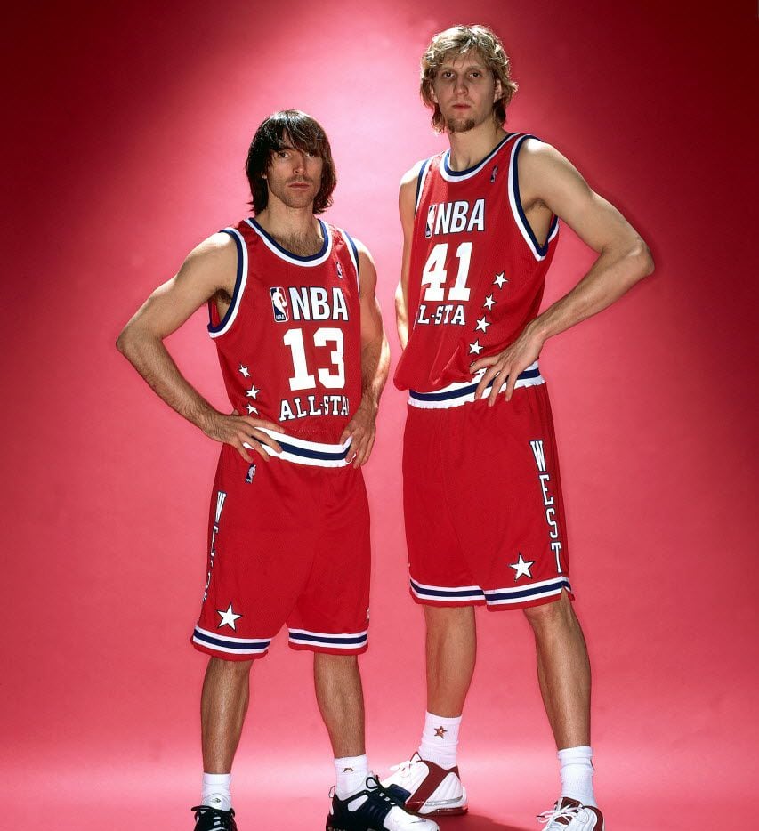 ATLANTA - FEBRUARY 9:  Portrait of Western Conference All-Stars Steve Nash #13 and Dirk...