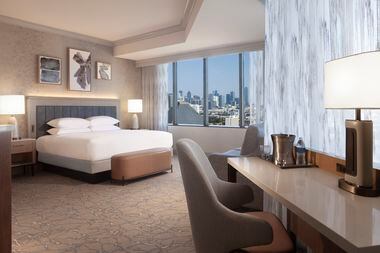 The tower rooms at Dallas' Hilton Anatole recently underwent extensive refurbishments, seen...