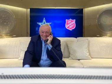 Screen capture of Dallas Cowboys owner and general manager Jerry Jones as he talks on the phone as the Cowboys make CeeDee Lamb of Oklahoma the 17th pick in the first round of the NFL Draft on Thursday, April 23, 2020. Due to the coronavirus pandemic the NFL Draft was held virtually.