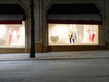 Valentines Day themed windows at the Neiman Marcus flagship store downtown are framed by...