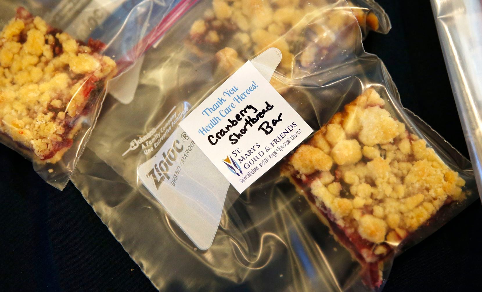 These cranberry shortbread bars were just one of the dozens of baked goods that sorted into 21 bags of treats that went to Baylor University Medical Center Monday thanks to the baking prowess of St. Mary's Guild.