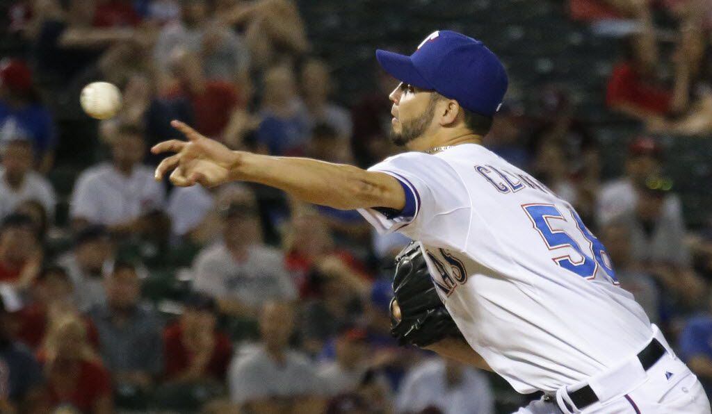 Texas Rangers relief pitcher Alex Claudio (58) is pictured during the Boston Red Sox vs. the...