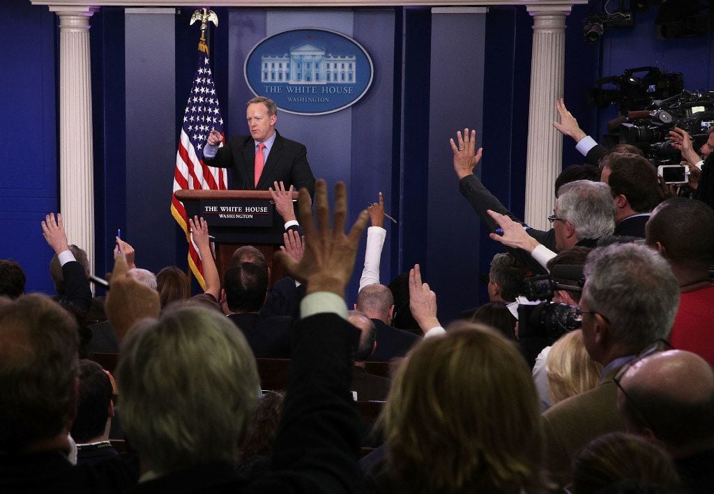 WASHINGTON, DC - JANUARY 31:  White House Press Secretary Sean Spicer takes questions during...