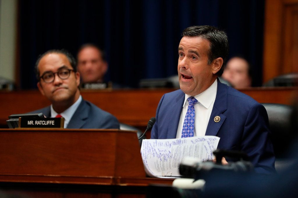 Rep. John Ratcliffe, R-Heath, questions Acting Director of National Intelligence Joseph Maguire as he testifies before the House Intelligence Committee on Sept. 26, 2019. At left, Rep. Will Hurd, R-San Antonio.