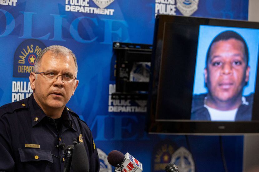 Dallas Police Maj. Max Geron announces the arrest of Kendrell Lavar Lyles, 33, on Wednesday.