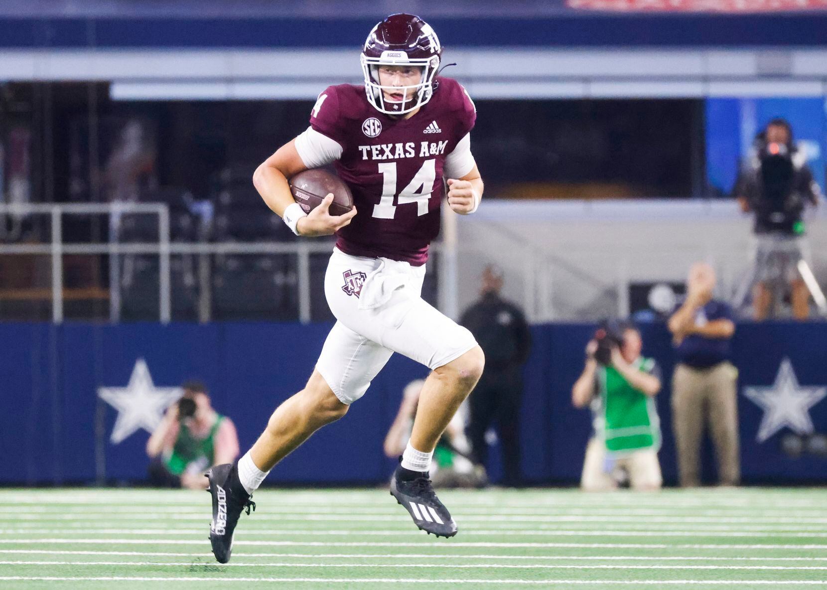 Texas A&M quarterback Max Johnson (14) during the second half of a football game against...