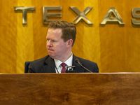 Public Utility Commission of Texas chairman Peter Lake listens to testimony during a...