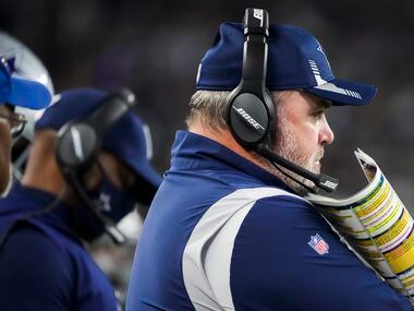 Dallas Cowboys head coach Mike McCarthy watches from the sidelines during the first half of...