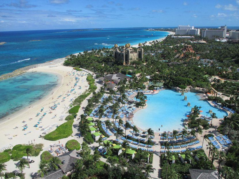 Atlantis Paradise Island in the Bahamas features a Mayan-themed water park right by the sea. 
