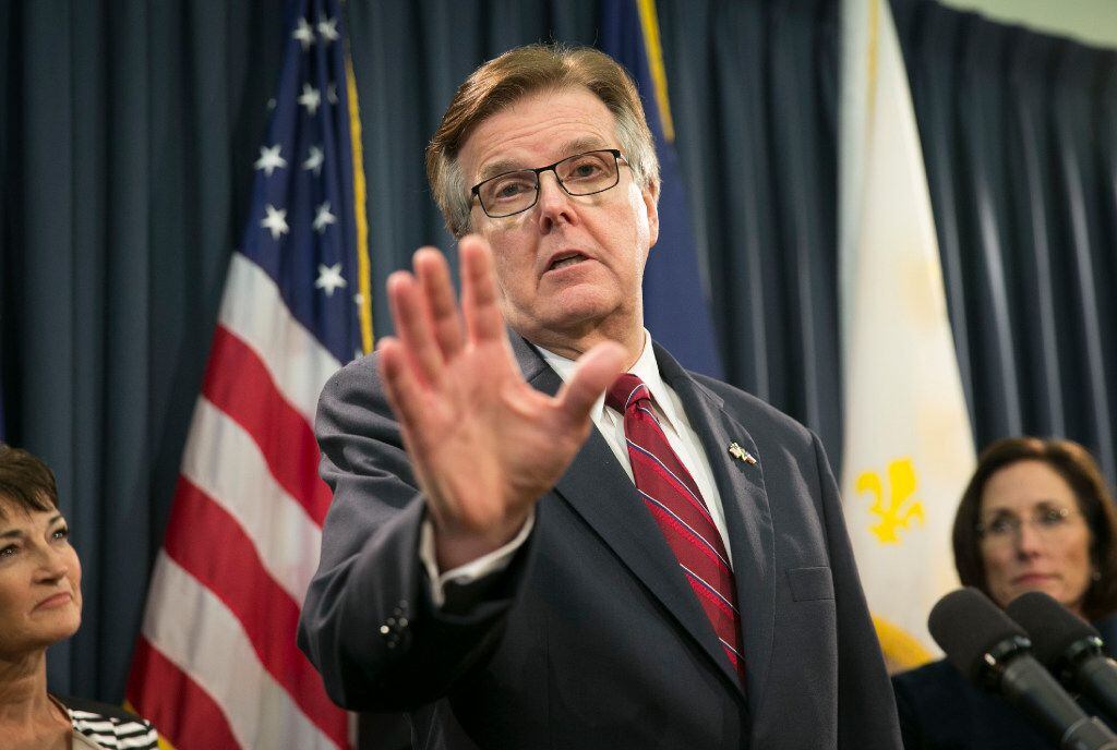 Lt. Gov. Dan Patrick speaks about S B6, the Texas Privacy Act, at a news conference at the...