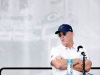 Dallas Cowboys COO/Executive Vice President Stephen Jones answers questions during the teams...