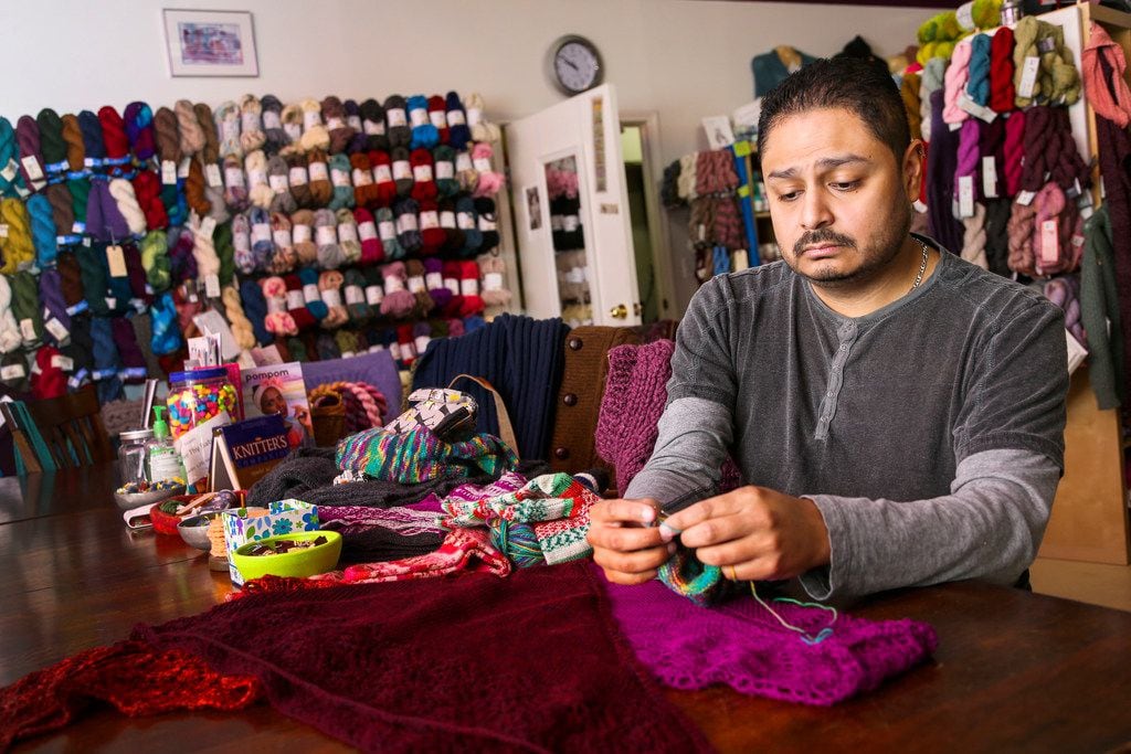 Pedro Gonzalez of Dallas says knitting calms him after a rough day at work.