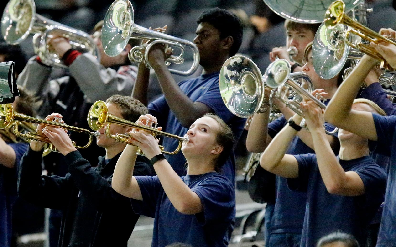 The Lovejoy High School marching band plays during the first half as Lovejoy High School played Mansfield Timberview High School in a Class 5A Division II Region II semifinal football game at The Ford Center in Frisco on Friday night, November 21, 2021. (Stewart F. House/Special Contributor)