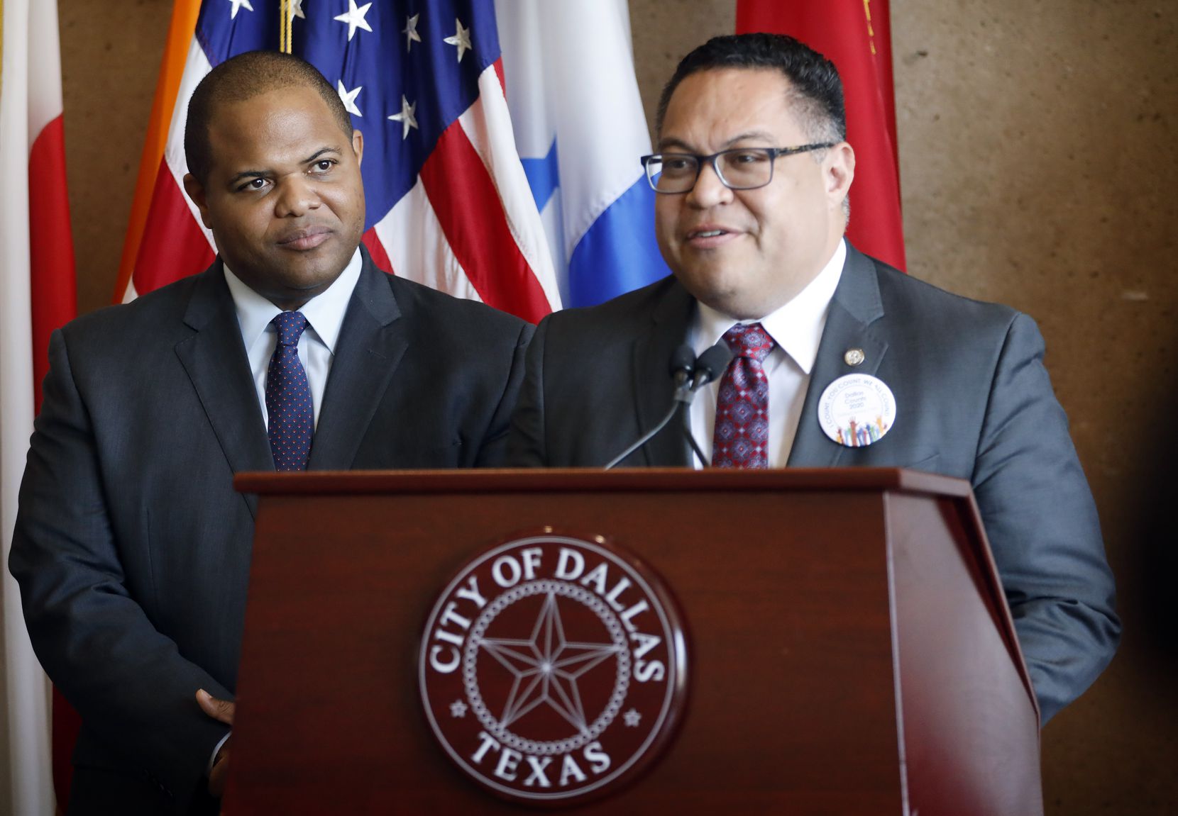 Dallas City Council member Omar Narvaez  (at right, with Mayor Eric Johnson) believes this...