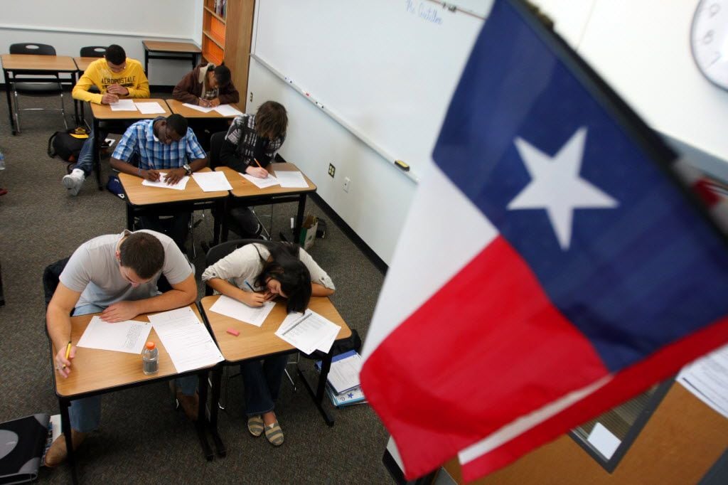 Texas education classroom with a flag