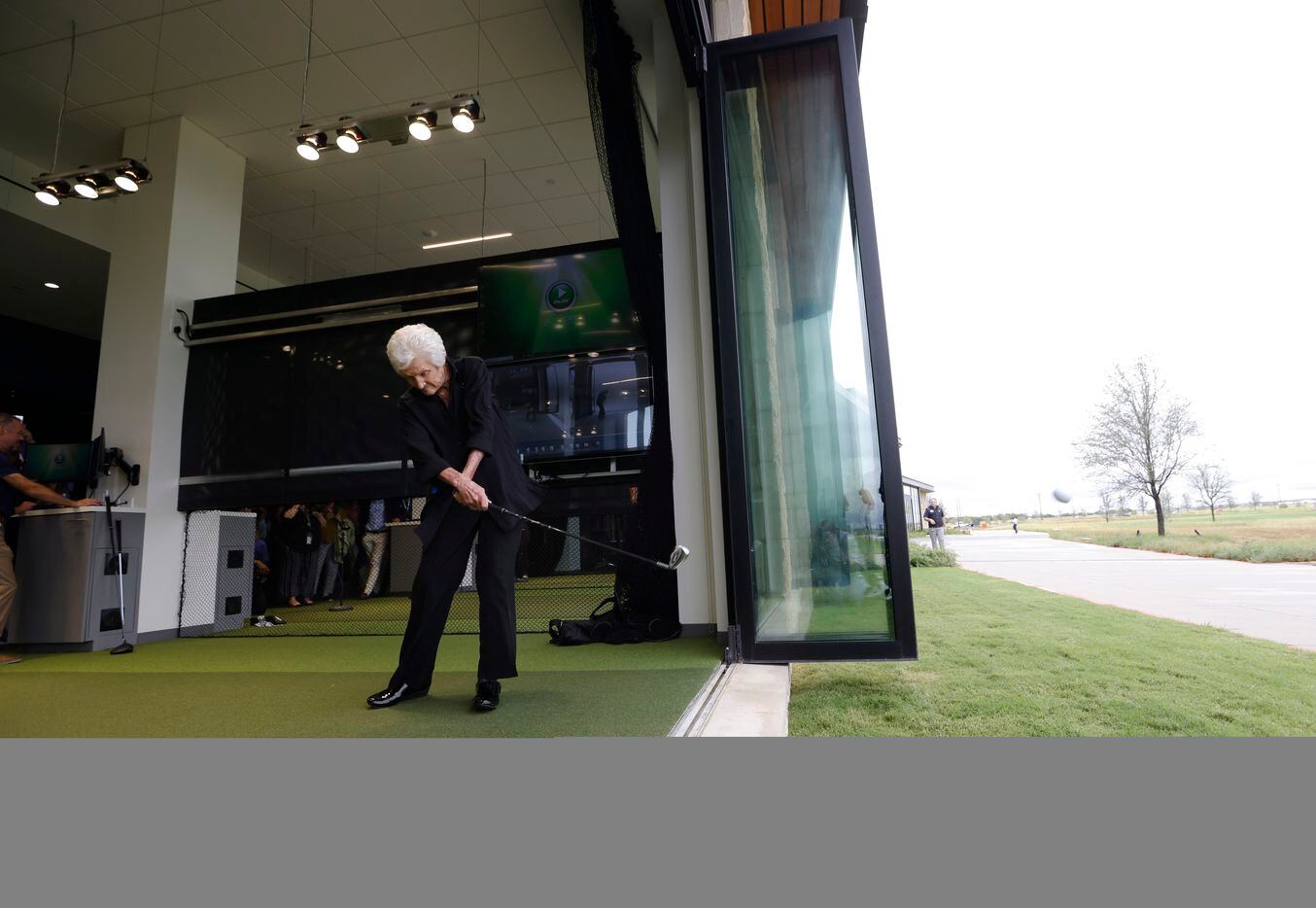 Kathy Whitworth, LPGA and World Golf Hall of Famer takes a ceremonial tee shot during the...