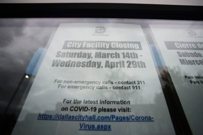 A City of Dallas notice stating that the Moody Performance Hall is closed due to COVID-19,...