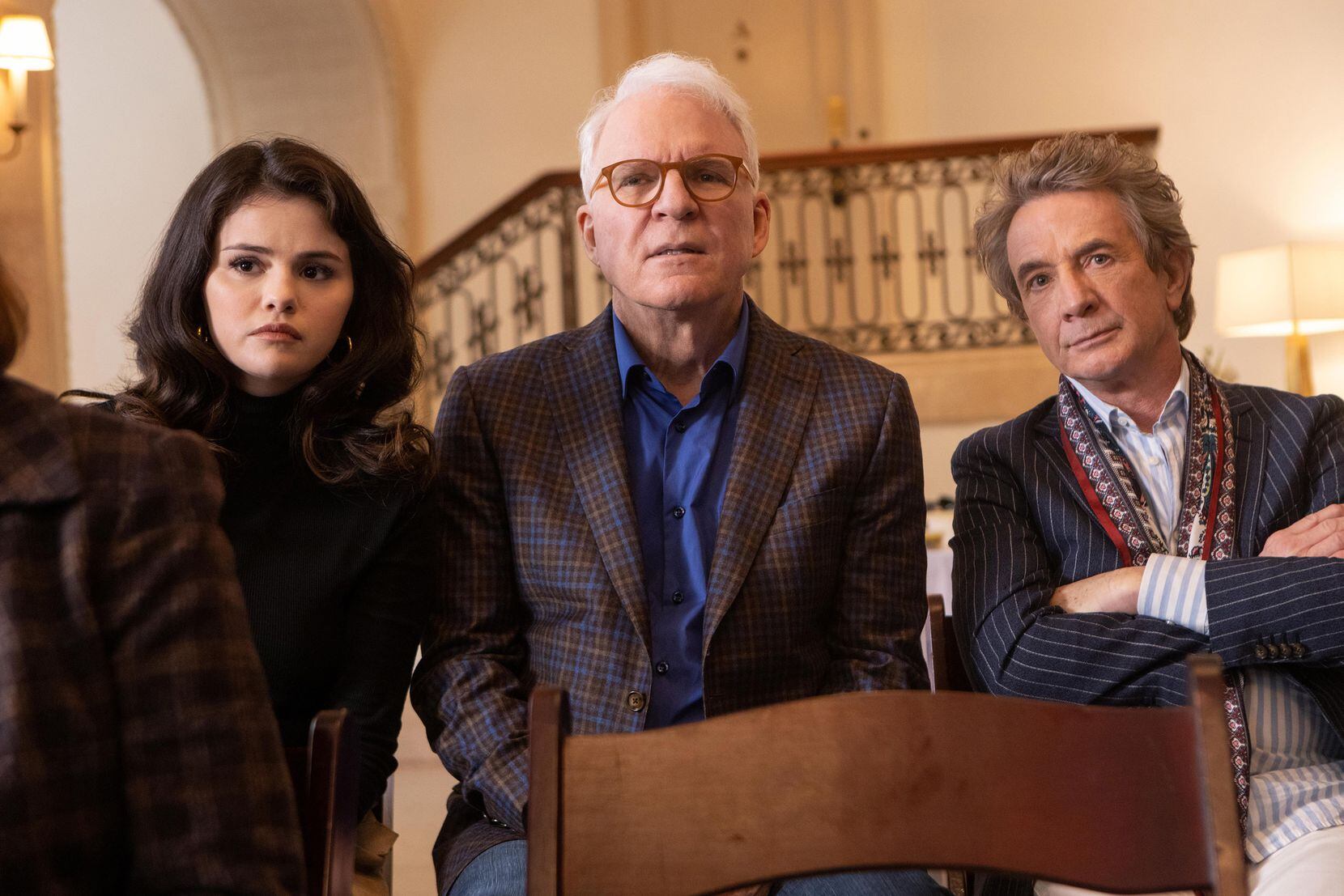 From left, Selena Gomez, Steve Martin and Martin Short in "Only Murders in the Building."...