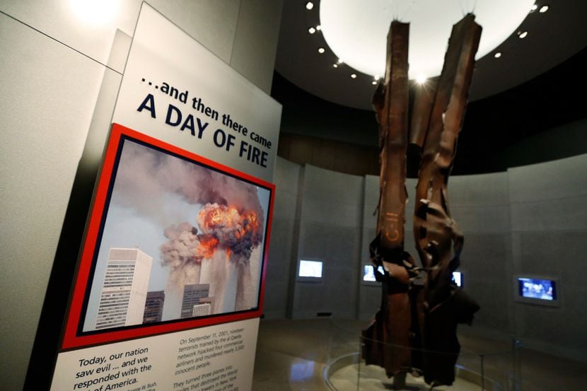 Steel beams from the World Trade Center are on display at the the George W. Bush...
