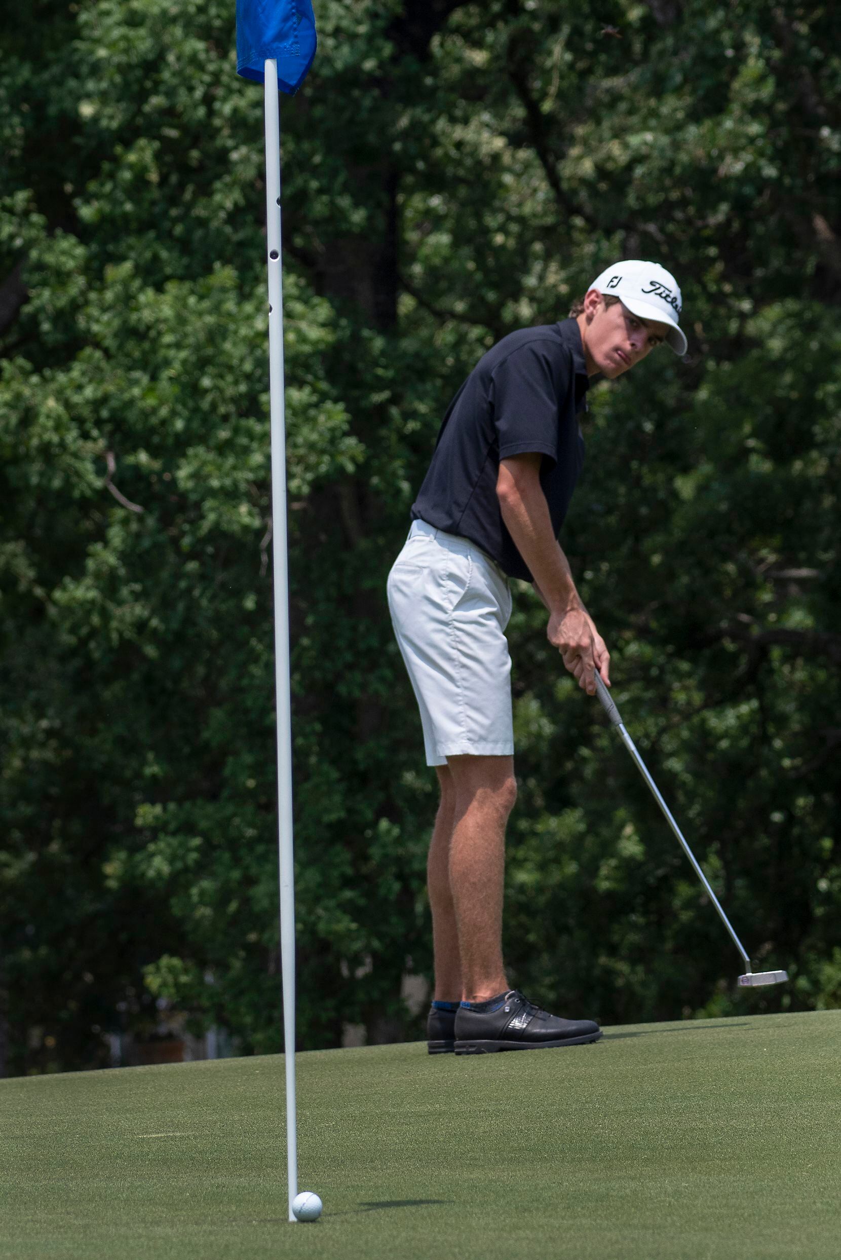 Prosper Rock Hill, Ryan Shellberg, watches a putt just miss cup on the no.17 green, during...