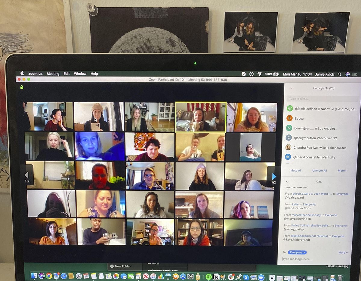 People gather on Zoom, a video conferencing app. Companies and friend groups across the U.S....