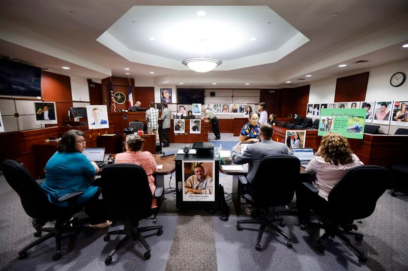 In a Denton courtroom, posters of North Texans who died from drug overdoses — most of them...