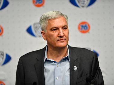 Pac-12 commissioner George Kliavkoff speaks at a press conference before the PAC-12 Football...