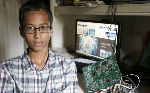 
After taking a homemade clock to school, Irving MacArthur High student Ahmed Mohamed, 14,...