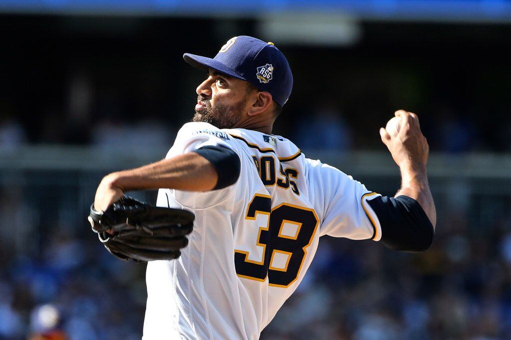 FILE - In this April 4, 2016, file photo, San Diego Padres starting pitcher Tyson Ross...