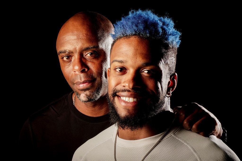 Texas Rangers outfielder Delino DeShields, Jr. photographed with his father, former MLB...