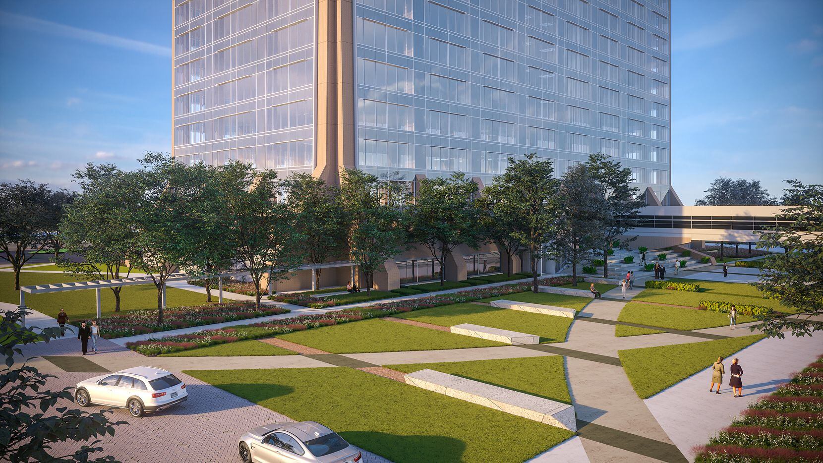 The 23-acre Pegasus Park campus surrounding the high-rise will be redone with outside areas...