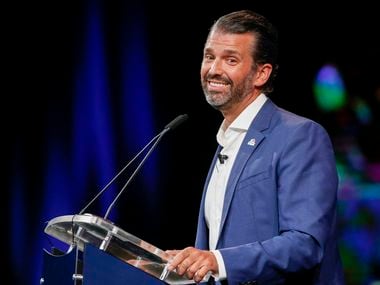 Donald Trump Jr. speaks at the Conservative Political Action Conference on Friday, July 9, 2021, in Dallas.