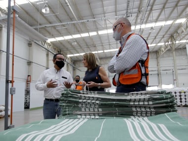 Ann Sutherland, CEO of Perennials and Sutherland, visits the company's expanded production facility in San Luis Potosi, Mexico, in June 2021. The facility will increase production by 30% to help meet increased demand.