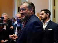 Sen. Ted Cruz, R-Texas, speaks with members of the press after Senate Republican leadership...