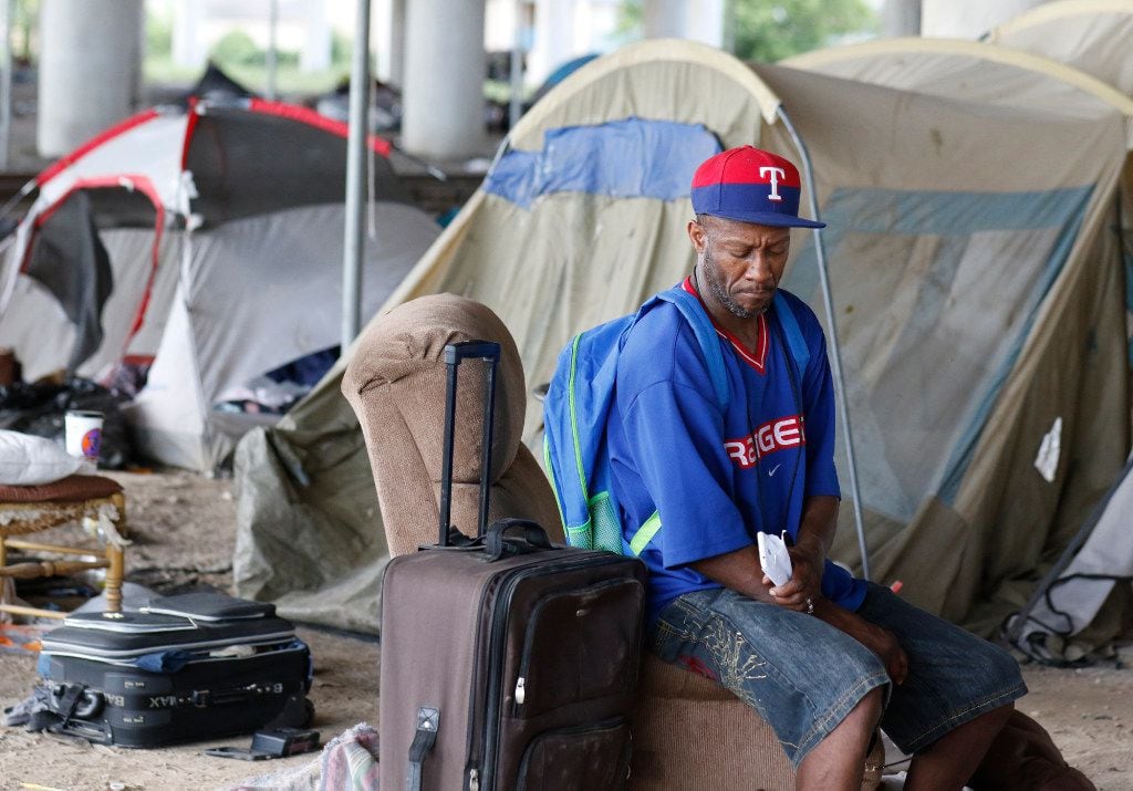 Ron Allen sits in the area where he had lived at the Coombs Encampment during the summer of 2016 before the city shut down the tent city. City officials cited safety concerns as the reason they took down the village under Interstate 45.
