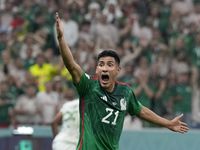 Mexico's Uriel Antuna gestures during the World Cup group C soccer match between Saudi...