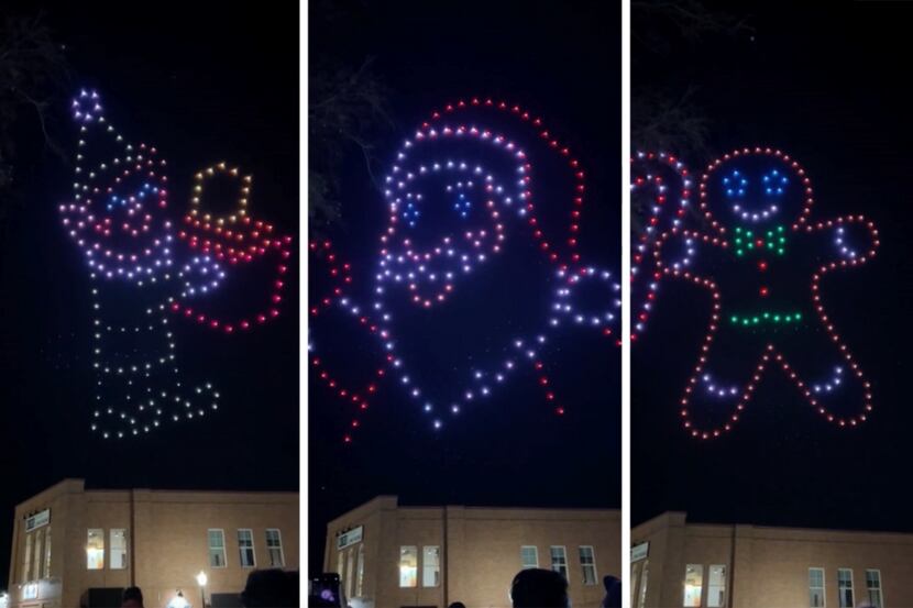 La ciudad de Grapevine este año incluyó tres shows de drones con motivos navideños en el mes...