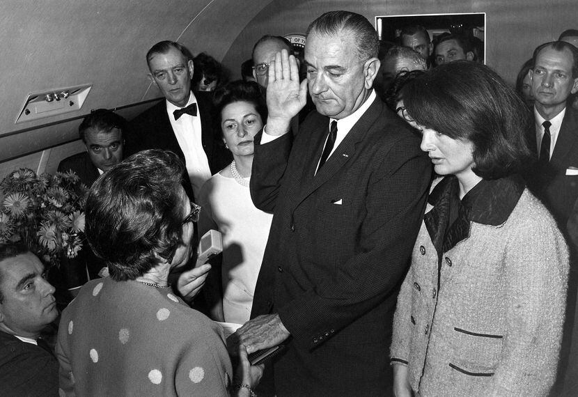 Judge Sarah T. Hughes administered the presidential oath to Lyndon Johnson aboard Air Force...