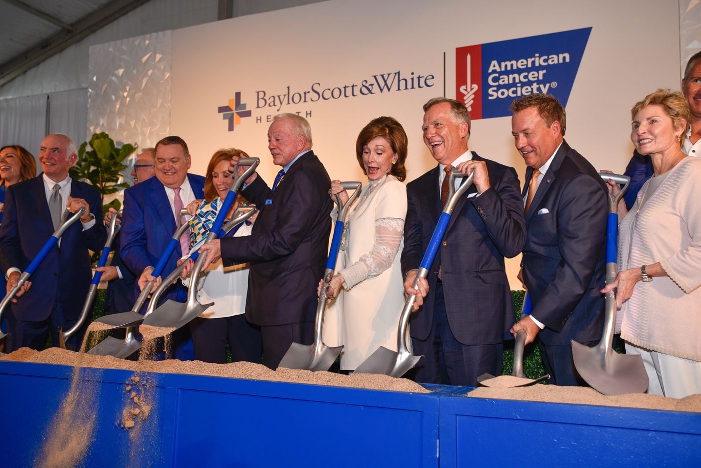 Members of the Jones family, executives from the American Cancer Society, Baylor Scott & White and Baylor's foundation turned ceremonial shovels in May 2019. The Gene and Jerry Jones Family Hope Lodge recently welcomed its first three patients.