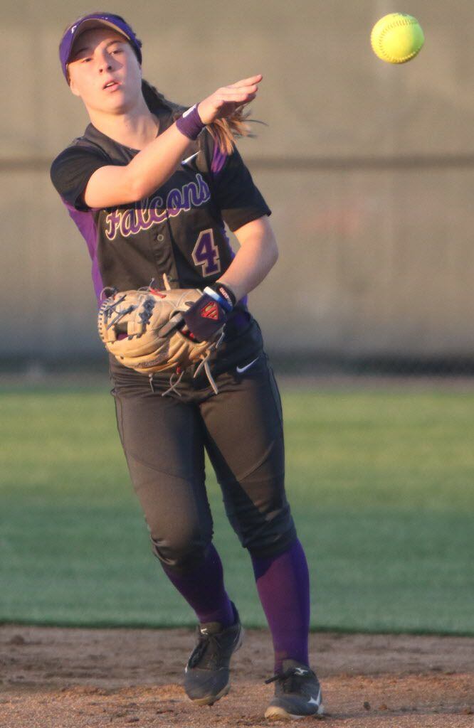 Timber Creek's Mady Lohman throws to first base during the 3rd inning of the Class 6A first-round playoff game between Lewisville and Keller Timber Creek on Thursday, April 30 2015 in Keller, Texas. (Gregory Castillo/The Dallas Morning News)