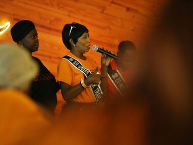 Malaysia Black, Miss Black Trans International, gives a speech during the Black Trans...
