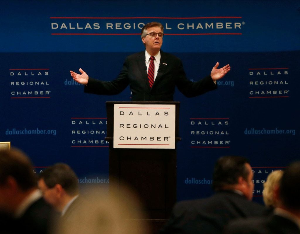 Lt. Gov. Dan Patrick gives a keynote speech during a Dallas Regional Chamber luncheon at the...