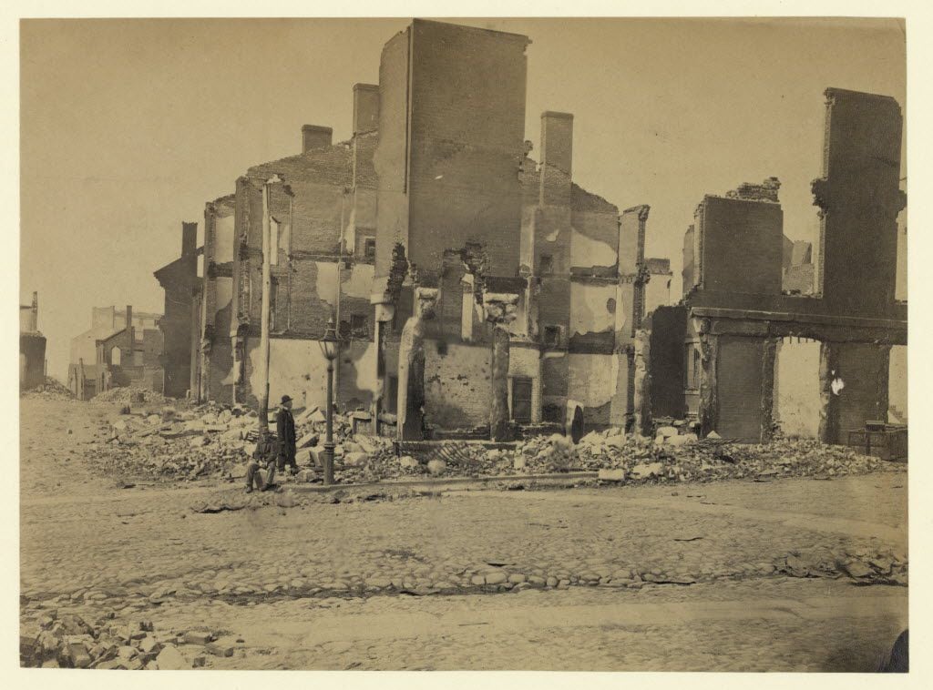A May 1865 photo shows the ruins of Richmond, Va., at the end of the American Civil War. 